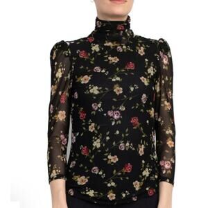 New ~ CATHERINE MALANDRINO ~ Women's Black Turtle Neck 3/4 Sleeves Top Size XS